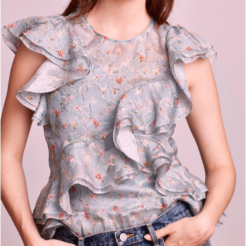 Rebecca Tayler Serra Floral Organza Ruffle Top